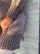 Sweter długi z wełną i ściągaczami bakłażanowy melanż handmade