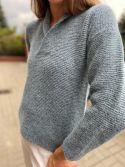 Sweter wełniany ręcznie robiony brudny błękit
