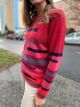 Sweter malinowy w stylu vintage 100% wełna jagnięca Mansted